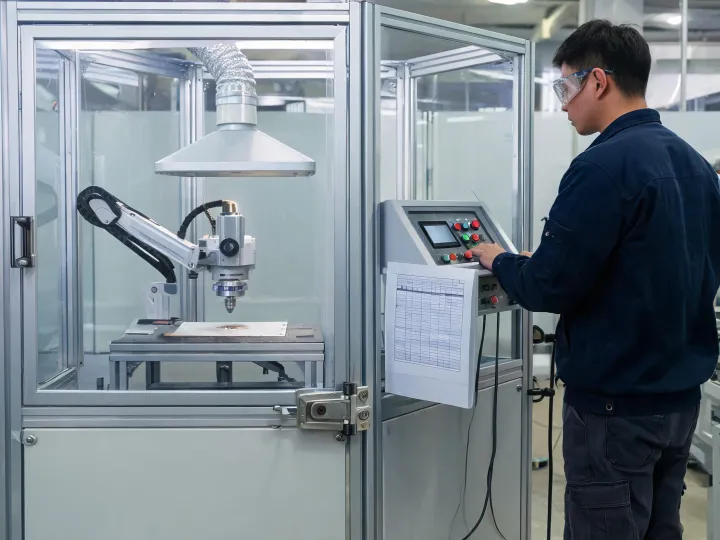 Laser marking parameter trial inside a guarded cell